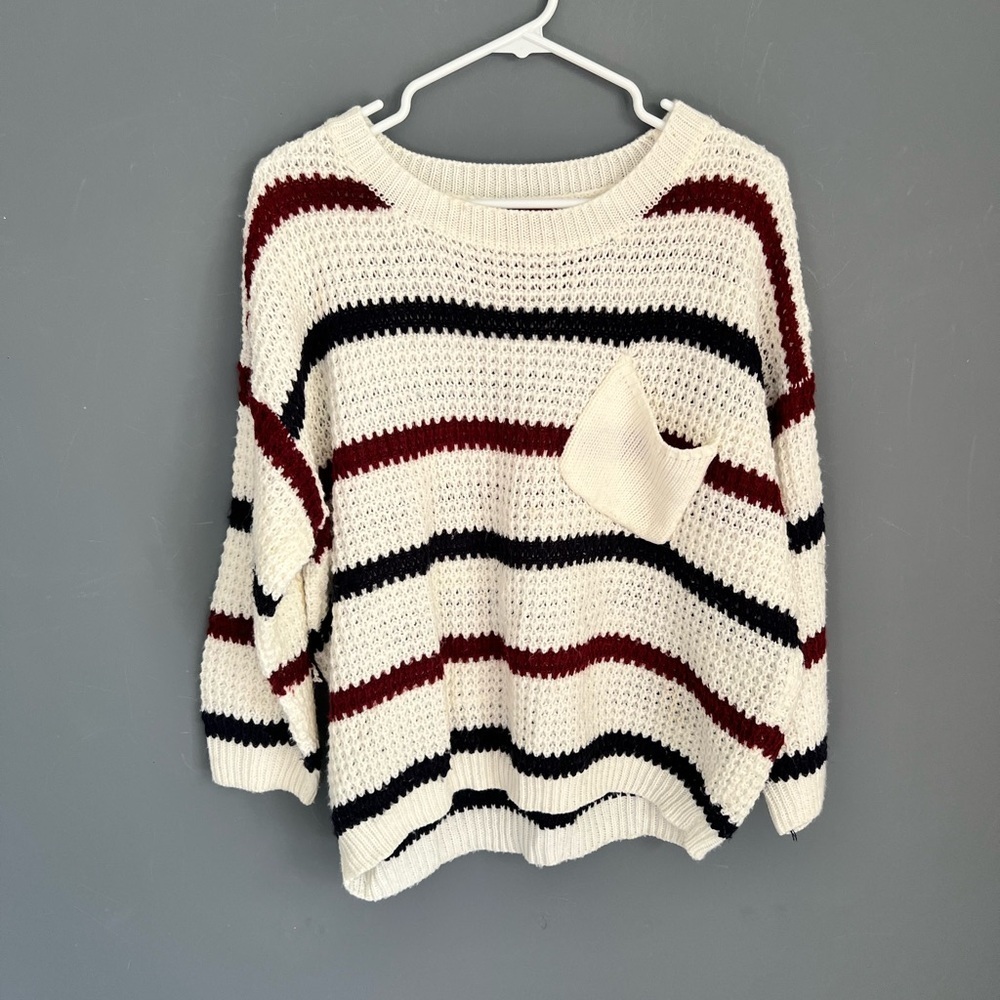 POL Women’s Size S Striped Sweater Oversized Pocket Loose Knit Pullover